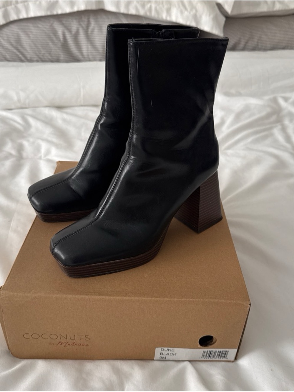 Coconuts by Matisse Black Square-Toe Platform Block Heel Ankle Boots